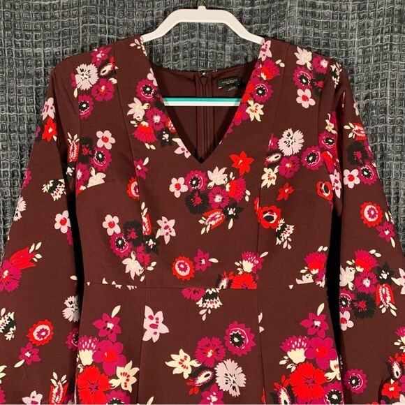 Ann Taylor Fit & Flare Long Sleeve Red Floral Dress Size 0 #844 - Picture 4 of 11